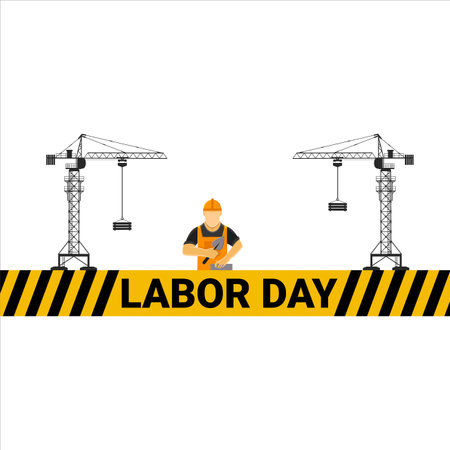 Labor Day, International Labor day, Construction Elements, Crane Vector, Hard Work, Worker Day, May Day, May 1st, 1st May, Construction Works, Special Labor Day.のイラスト素材