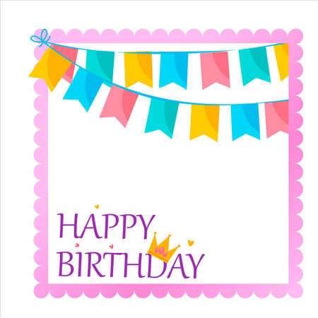 Birthday Elements, Happiness, Happy Birthday Vector Illustration on White Background, Party Frame, Party Elements, Party Banner, Birthday Crown, Happy Birthday Text Effect.のイラスト素材