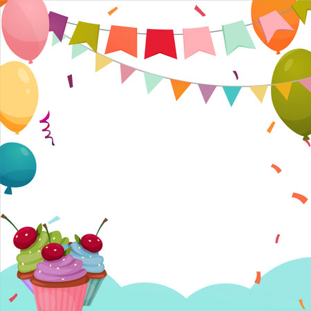 Happy Birthday Elements, Happiness, Happy Birthday Vector Illustration on White Background, Party Frame, Birthday Gifts, Party Elements, Birthday Cakes, Party Banner.のイラスト素材
