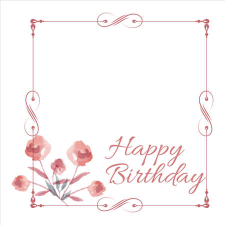 Happy Birthday Red Photo frame, Happiness, Happy Birthday Text Effect, Birthday Vector on White Background, Party Photo Frame, Red Shade, Red Roses, Flower, Party Elements, Birthday Wish.のイラスト素材