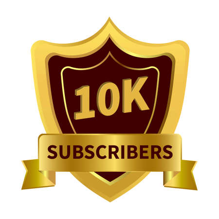 Luxury 10K Subscribers badge with golden ribbon and dark color shade vector illustration on a white background, 10K subscriber celebration with golden gradient subscriber badge.のイラスト素材