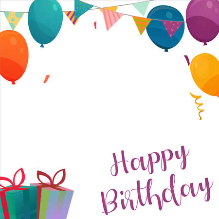 Happy Birthday Elements, Happiness, Happy Birthday Vector Illustration on White Background, Party Frame, Birthday Gifts, Party Elements, Party Banner, Happy Birthday Text Effect.のイラスト素材