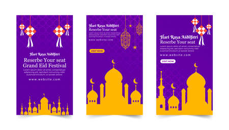 Eid al-Fitr Islamic story template collection, Ramadan story, banner with yellow and purple colourのイラスト素材