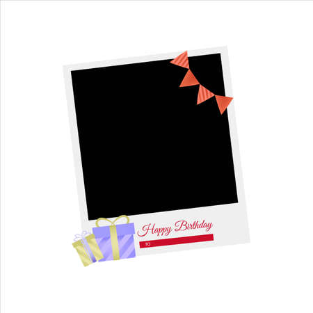 Happy Birthday Photo frame vector illustration, Balloons, Cupcakes, birthday Wish, Happy Birthday Party Elements, Party Elements, Photo Frame. party Banner.のイラスト素材