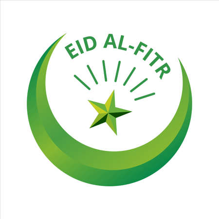 Eid Al-Fitr green text effect on green background, Muslim Festival Eid Al-Fitr beautiful Text effect, Eid Al-Fitr, Green, White,  Elements, Muslim Mosque, Green Moon and Star.のイラスト素材