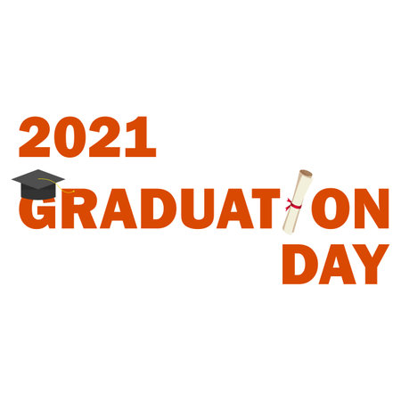 Graduation day for 2021 students orange text effect with graduation hat and scholarship, scholarship, graduation, university, students, orange, 2021, graduation day.のイラスト素材