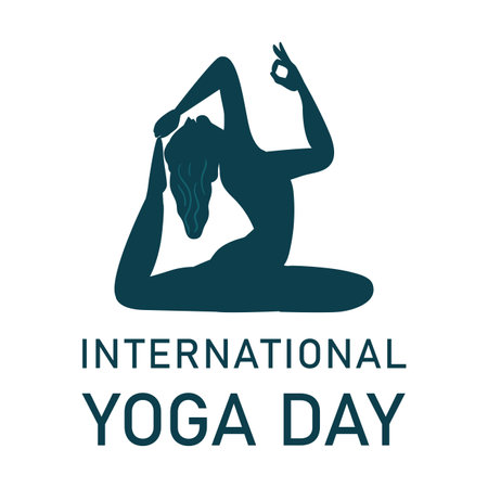Stylish yoga day vector illustration with text effect, dark blue, yoga position, international yoga day special, Lady, Woman, woman doing yoga, 21 june.のイラスト素材