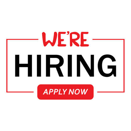 We are Hiring design with red and black text effect on white background, Business recruiting concept with red and black color, join us vector illustration for hiring concept.のイラスト素材