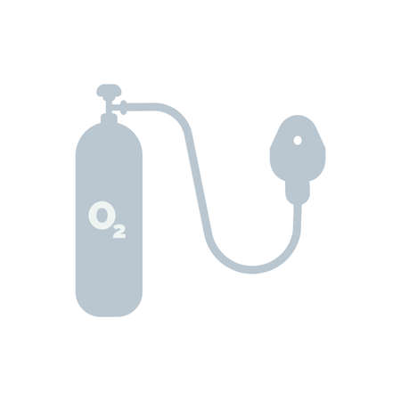 Ash color Oxygen cylinder medical equipment with mask vector illustration, oxygen tank, cylinder, oxygen, O2, Medical equipment, Hospital, doctor, mask.のイラスト素材