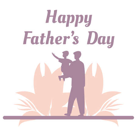 Happy Fathers Day Vector illustration with beautiful text effect, Father's Day special design, Happy Fathers Day wish, Father holding children, Purple shade, Text effect.のイラスト素材