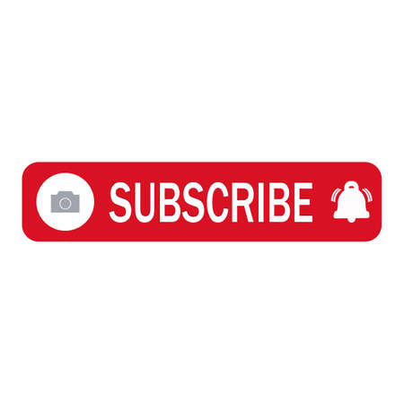 logo space with subscribe button inside rectangle shape and bell icon, red subscribe button and text effect on a white background , Vector illustration for Business concept subscribe pictogramのイラスト素材