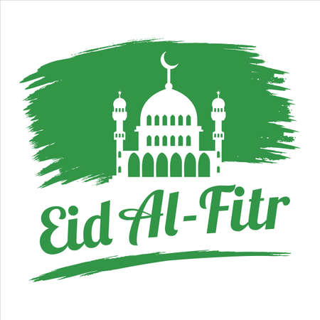 Beautiful Eid Al-Fitr Mubarak Green text effect on White background, Muslim Festival Eid Al-Fitr beautiful Text effect, Eid Al-Fitr, Green, Muslim White Mosque on green background, Moon.のイラスト素材