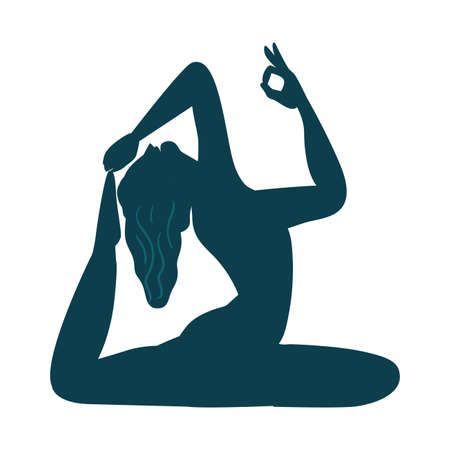 Stylish yoga day vector illustration, dark blue, yoga position, international yoga day special, woman doing yoga.のイラスト素材