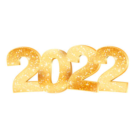 2022 Happy new year celebration with stylish digital golden glitter 3D text effect, golden text effect, beautiful Golden glitter 3D shade, 2022, number, Happy new Year celebration wish, number.のイラスト素材