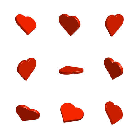 3D red color heart shape design collection vector illustration on a white background, 3D red love shape for multiple uses, red love shape for valentine.のイラスト素材
