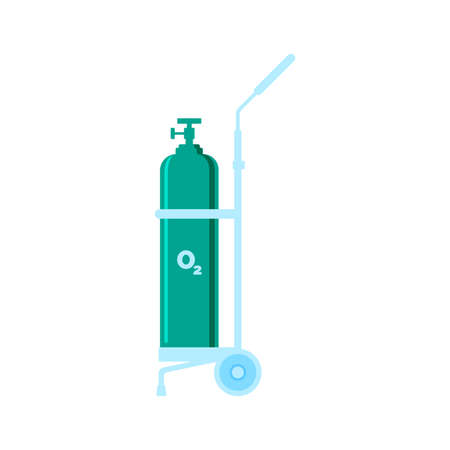 green color Oxygen cylinder medical equipment with stretcher vector illustration, oxygen tank, cylinder, oxygen, O2, Medical equipment, Hospital, doctor, chemical.のイラスト素材