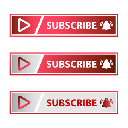 Red and ash Subscribe Button in Flat Style rectangle Vector Illustration, Simple rectangle metallic subscribe button with red and ash color background vector illustration with bell icon.のイラスト素材