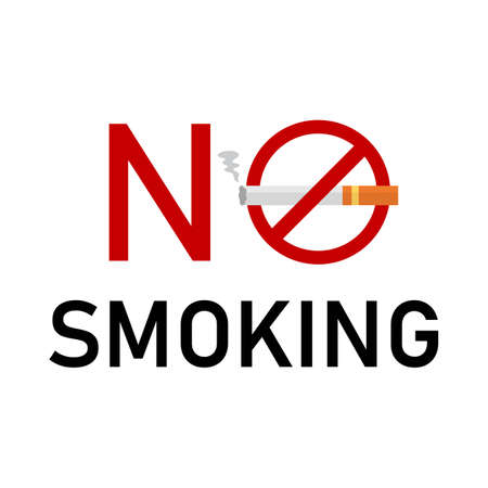 No smoking vector template pictogram design with red text effect and cigarette on a white background. no smoking area pictogram sign vector illustration.のイラスト素材
