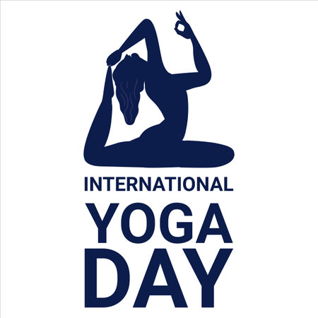 Happy yoga day vector illustration with black text effect, black, woman doing yoga, lady, woman, yoga position, international yoga day special.のイラスト素材