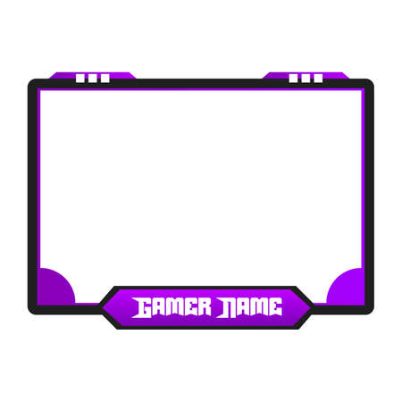 Purple-colored gaming frame overlay for live gaming streamers. Live Streamer overlay vector illustration with purple color. Stylish Gaming overlay.のイラスト素材