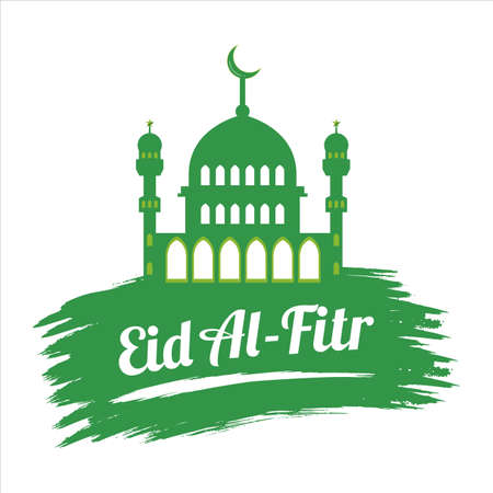 Eid Al-Fitr White text effect on Green background, Muslim Festival Eid Al-Fitr beautiful Text effect, Eid Al-Fitr, Green, White,  Elements, Muslim Green Mosque, Moon.のイラスト素材