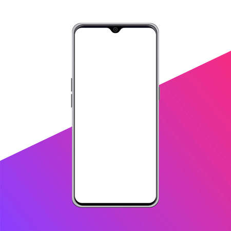 Mobile phone mockup vector illustration with white screen on colorful background, Mobile phone vector with white screen for advertisement purpose, Mobile advertisement mockup.のイラスト素材