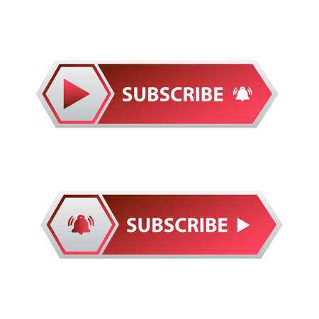 Red Subscribe Button in Flat Style Vector Illustration, Stylish Metallic subscribe button with red and white color background and bell icon vector illustration.のイラスト素材