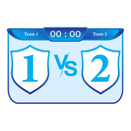 Sports match scoreboard Stylish vector illustration. A blue colour scoreboard on a white background. Sports team logo space on a shield shape with the scoreboard.のイラスト素材