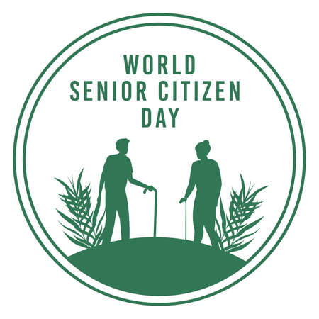 World senior citizen day vector illustration inside green round shape and text effect, senior citizen day special vector design, Green, tree, Round shape.のイラスト素材