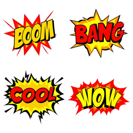 Comic burst vector illustration design with red and yellow color text effect and shade, multicolor text design of comic burst with stylish design.のイラスト素材
