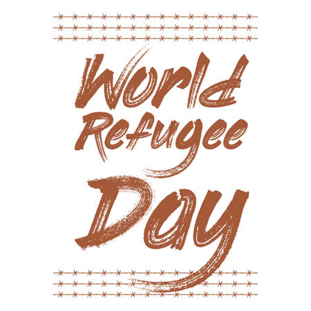 World Refugee Day special vector illustration and text effect, painful illustration, sorrow, Pain, Refugee, black and white, Barbed wire, Brush stroke.のイラスト素材