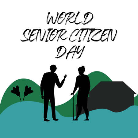 World senior citizen day vector illustration and stylish text effect, senior citizen day special vector design, multicolor, hill, senior citizen, black text effect.のイラスト素材