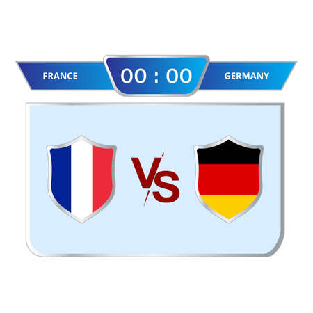 Stylish France VS Germany scoreboard with blue color lower thirds template for sports like soccer and football. Vector illustration scoreboard broadcast lower thirds template.のイラスト素材