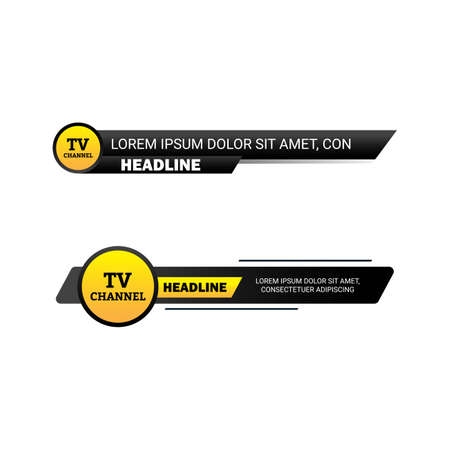 New stylish TV Channel live news headline with metallic black and yellow color shade, Live news headline with font design on black and yellow metallic shade, Lower third headline for TV news.のイラスト素材