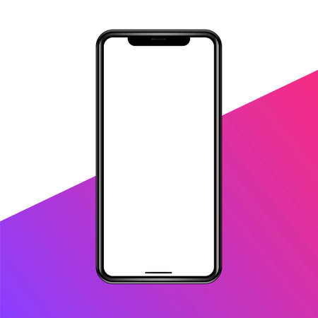 Mobile phone mockup vector illustration with white screen on colorful background, Mobile phone vector with white screen for advertisement purpose, Mobile advertisement mockup.のイラスト素材