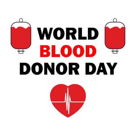 World Blood Donor Day vector illustration with stylish black and red text effect with red love shape and blood bag, red love shape, text effect, red, black, blood, Blood bag.のイラスト素材