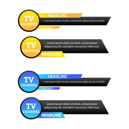 Stylish TV Channel news headline with yellow and blue color shade, News headline with text effect on multicolor shade, Lower third headline for TV news.のイラスト素材