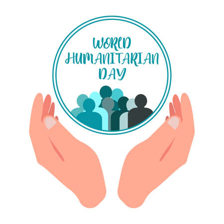 World humanitarian day illustration. Humanitarian day special vector with hand shape. Men vector inside a circle. Creative design.のイラスト素材