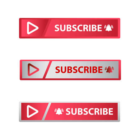 Red and ash Subscribe Button in Flat Style rectangle Vector Illustration, stylish rectangle metallic subscribe button with red and ash color background vector illustration with bell icon.のイラスト素材