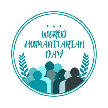 World humanitarian day illustration with leaf and star. Humanitarian day special vector with hand shape and circle. Men vector inside a blue round shape. Creative design element.のイラスト素材