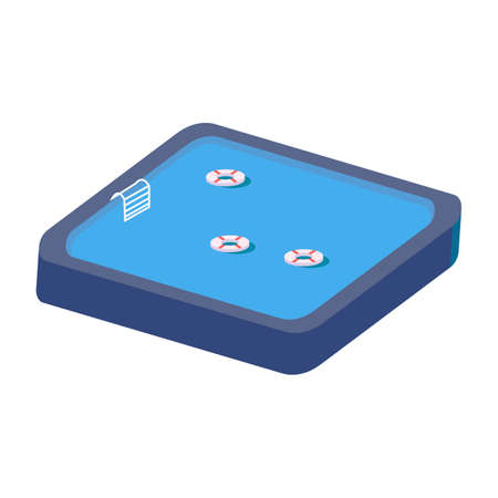 2.5D swimming pool vector design with the lifebuoy concept, Swimming pool vector with 2.5D shaped landscape, pool with lifebuoy in the summertime.のイラスト素材