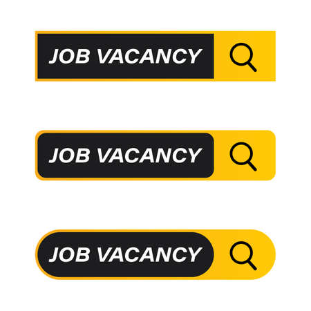 Job vacancy search bar vector with yellow color shade, hiring concept with a magnifying glass, Vacancy inside the black shape, job vacancy hiring concept font design.のイラスト素材