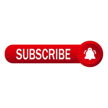 Red subscribe button with white bell icon inside round shape and text effect on a white background, Vector illustration for Business concept subscribe pictogram.のイラスト素材
