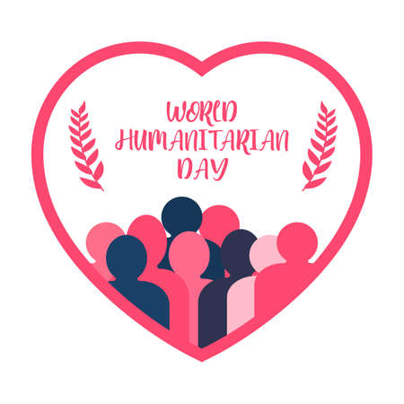 World humanitarian day illustration. Humanitarian day special vector with hand shape and leaf. Men vector inside a love shape. Creative design.のイラスト素材