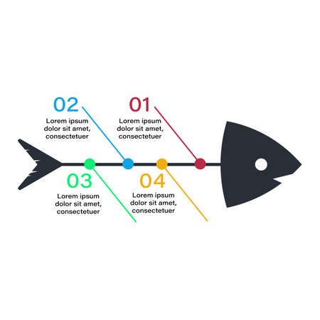 Digital Fishbone infographic design with colorful text slot. Fishbone infographic design on white background, Digital Infographic elements for business presentation concept.のイラスト素材