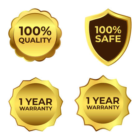Royal golden warranty badge collection, Golden color shade with warranty shield, Special gold badge collection.のイラスト素材