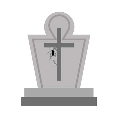 Halloween scary stone tomb vector with a spider. Halloween illustration design with the stone tomb and Christian sign. Old scary tomb design with spider web.の写真素材