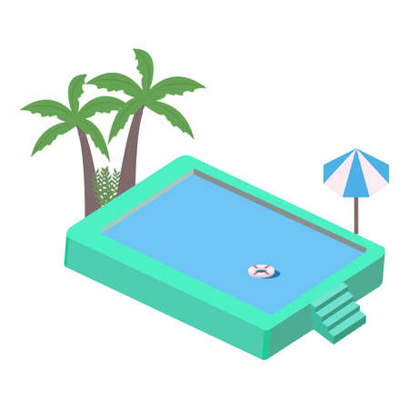 2.5D swimming pool vector design with blue water, swimming pool vector with 2.5D shaped, Swimming pool with a coconut tree in summertime.のイラスト素材