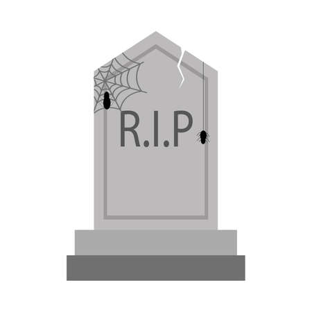 Halloween scary stone tomb vector with a spider. Halloween illustration design with the stone tomb and R.I.P sign. Old scary tomb design with spider web.の写真素材