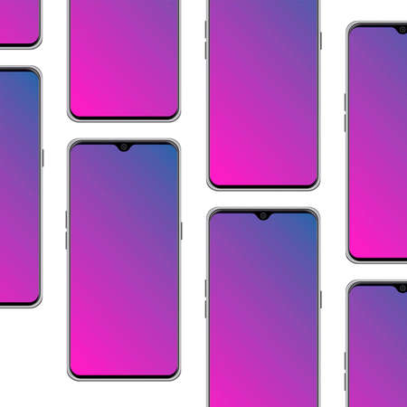 Digital mobile vector illustration with multicolor screen on a white background, Stylish mobile phone vector with colorful screen for advertisement purpose, Mobile advertisement mockup.の写真素材